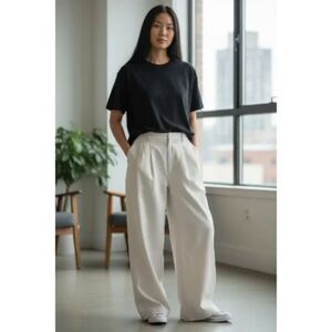 Future Collective Women High Rise Wide Leg Pants White Size 12 NWT